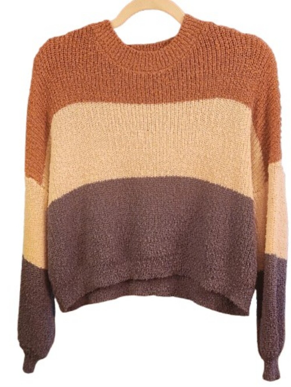 Soft Colorblock Cropped Sweater XS | Rust + Cream + Blue | Retro Indie